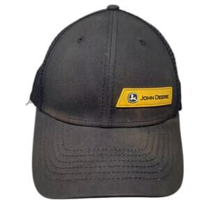 John Deere Trucker Hat Black Yellow Snapback OS Mesh Adjustable Logo Patch